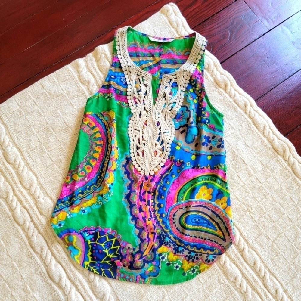 Trina Turk Paisley Silk Blend Blouse size P/XS/Small